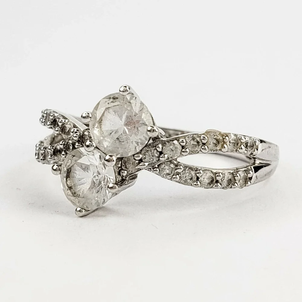 SUN Ring Sterling Silver 925 Size 7‎ Clear Sapphire Infinity Cross Bypass Stone